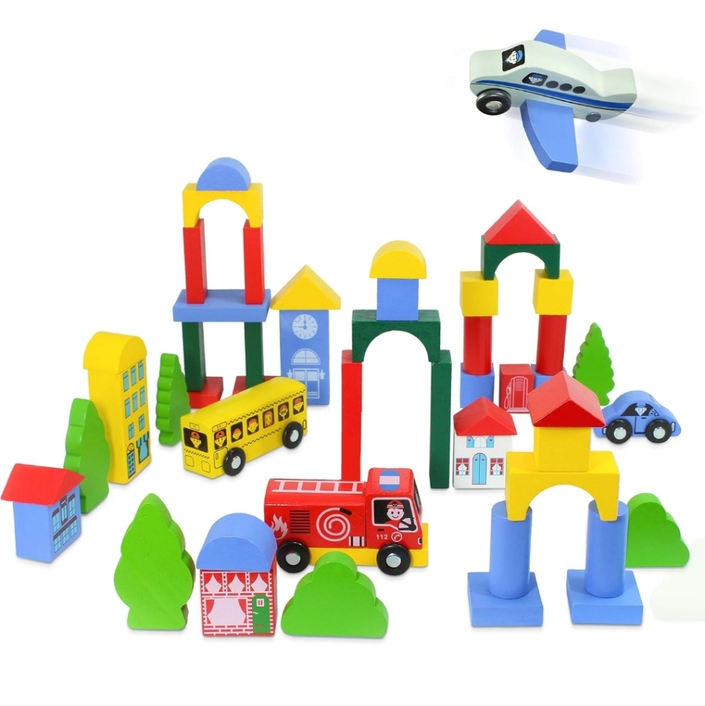 Kidzlane Wooden City Building Blocks Set 50pc